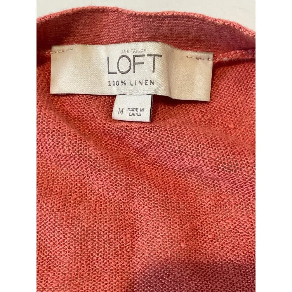 Loft Size M 100% Linen Long Cardigan Neutral Clay Orange